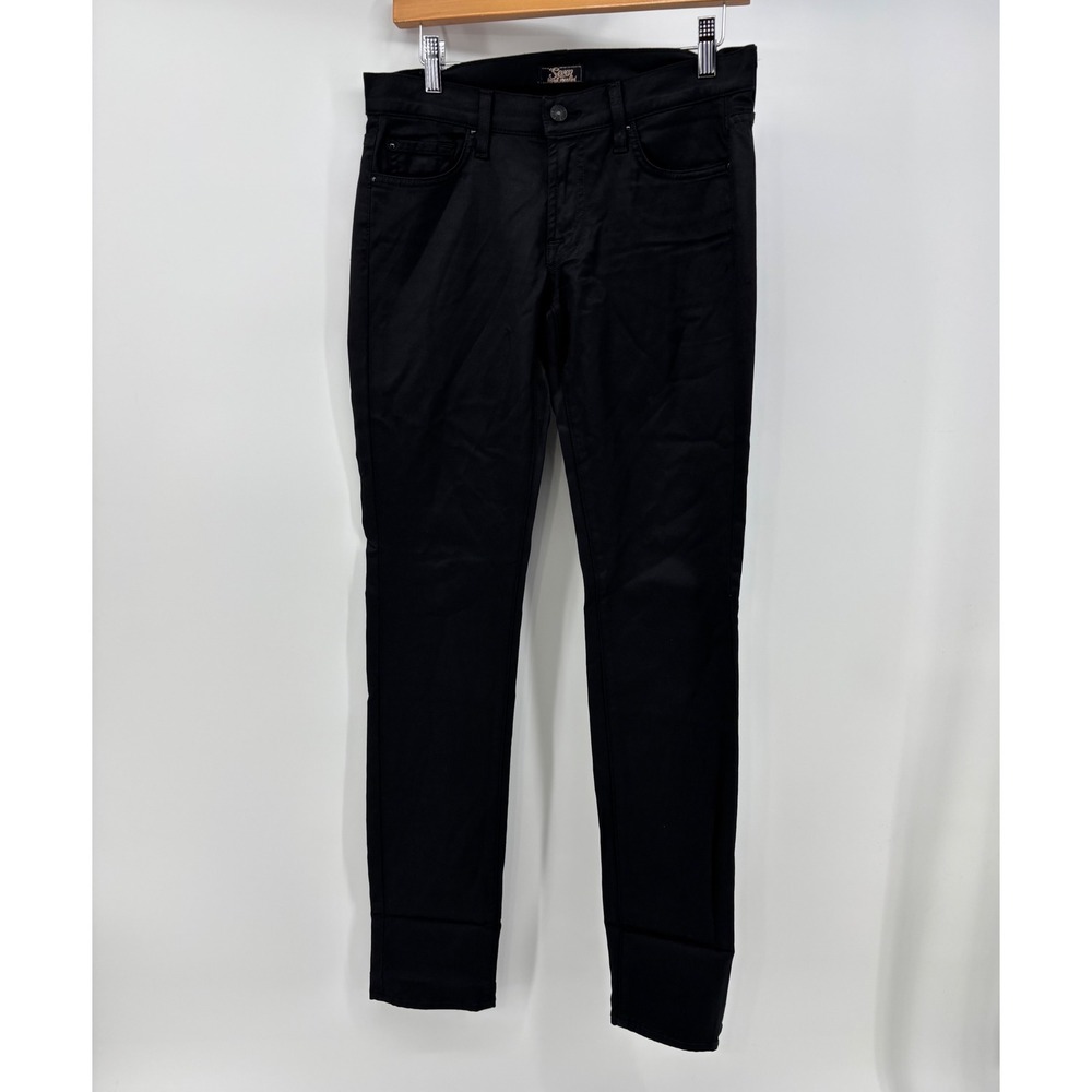 7 For All Mankind Skinny Pants Women's 28 Black Coated Sateen Mid Rise